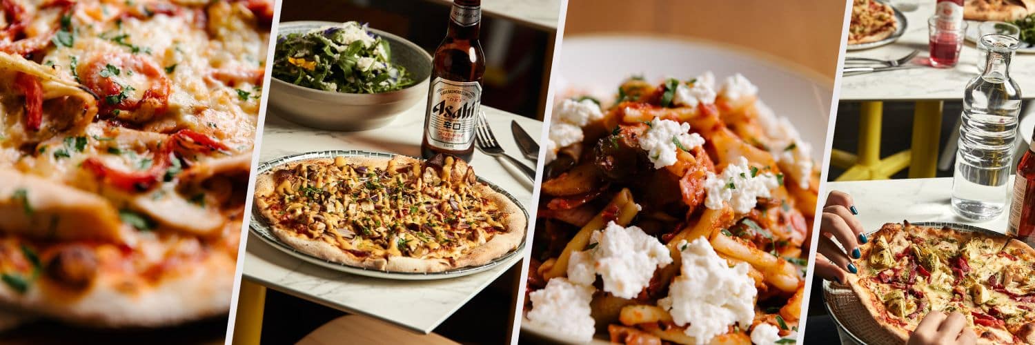 Pizza, pasta, salad and beer served at 11 Inch Pizza in Melbourne.