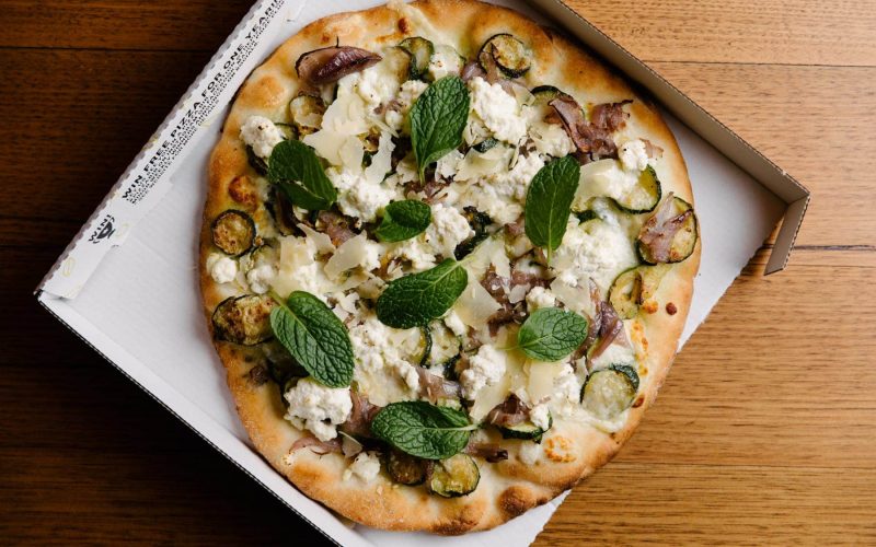 Ricotta Pizza - Mozzarella / Fresh Ricotta / Zucchini / Mint / Caramelised Onions / Shaved Parmesan / Provolone